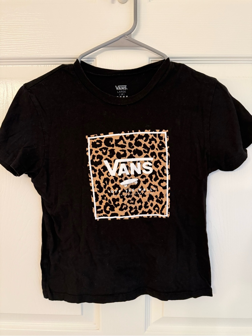 Vans Girls Black Tee with Leopard Square Logo